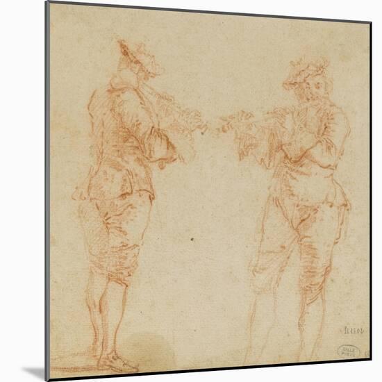 Deux hommes debout jouant de la flûte-Nicolas Lancret-Mounted Giclee Print