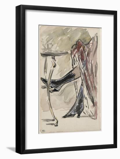 Deux jambes avec bottines sous une jupe rouge, devant un guéridon-Edouard Manet-Framed Giclee Print