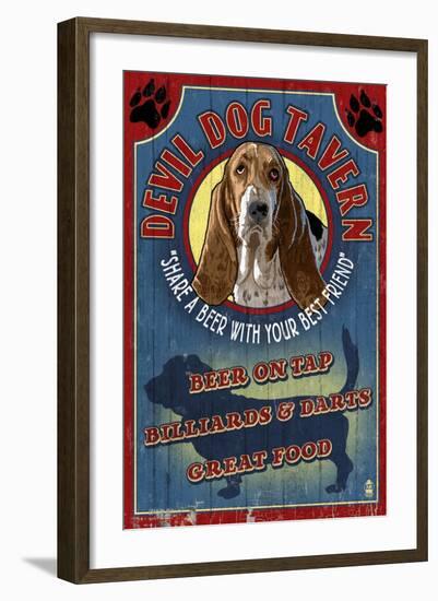 Devil Dog Tavern - Basset Hound-Lantern Press-Framed Art Print