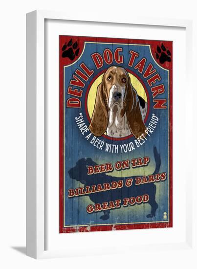 Devil Dog Tavern - Basset Hound-Lantern Press-Framed Art Print