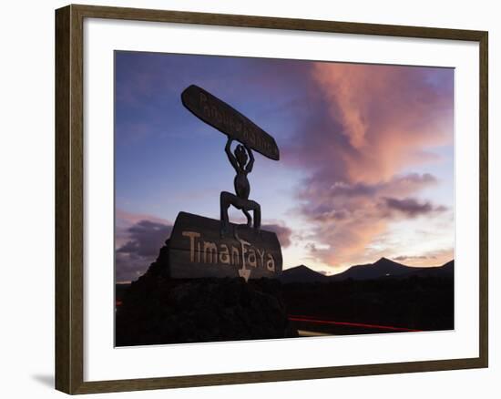 Devil Logo and Volcanoes, Parque Nacional de Timanfaya, Lanzarote, Canary Islands, Spain-Stuart Black-Framed Photographic Print