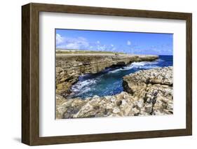 Devil's Bridge, geological limestone rock formation and arch, Willikies, Antigua-Eleanor Scriven-Framed Photographic Print