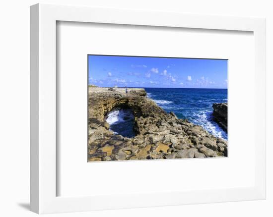 Devil's Bridge, limestone rock formation and arch, tourist takes selfie, Antigua-Eleanor Scriven-Framed Photographic Print