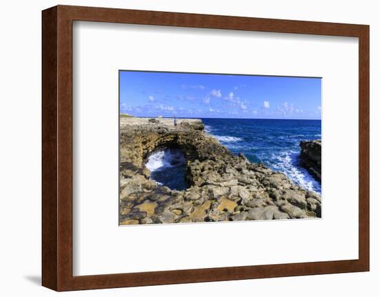 Devil's Bridge, limestone rock formation and arch, tourist takes selfie, Antigua-Eleanor Scriven-Framed Photographic Print