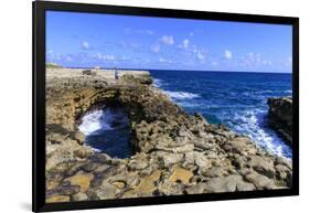 Devil's Bridge, limestone rock formation and arch, tourist takes selfie, Antigua-Eleanor Scriven-Framed Photographic Print