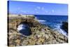 Devil's Bridge, limestone rock formation and arch, tourist takes selfie, Antigua-Eleanor Scriven-Stretched Canvas