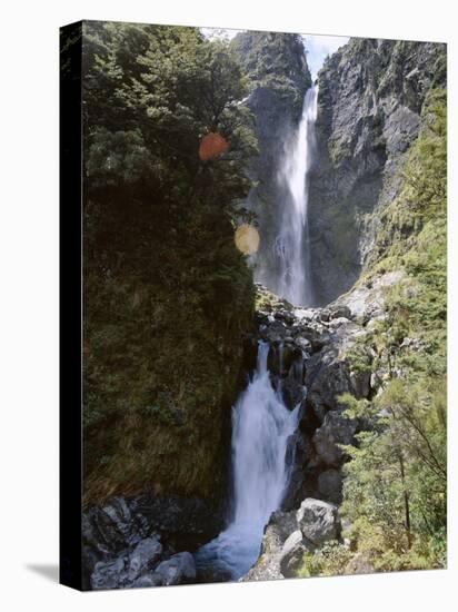 Devils Punchbowl Falls, 131M High, on Walking Track in Mountain Beech Forest, Southern Alps-Jeremy Bright-Stretched Canvas