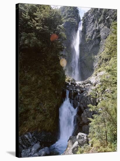 Devils Punchbowl Falls, 131M High, on Walking Track in Mountain Beech Forest, Southern Alps-Jeremy Bright-Stretched Canvas