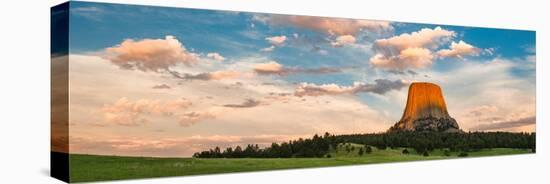 Devils Tower Against Cloudy Sky at Dusk, Devils Tower National Monument, Crook County, Wyoming, USA-null-Stretched Canvas