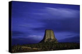 Devils Tower Sunset & Star Trails-Steve Gadomski-Stretched Canvas