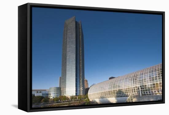 Devon Tower and Myriad Botanical Gardens, Oklahoma City, Oklahoma, USA-Walter Bibikow-Framed Stretched Canvas