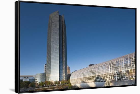 Devon Tower and Myriad Botanical Gardens, Oklahoma City, Oklahoma, USA-Walter Bibikow-Framed Stretched Canvas