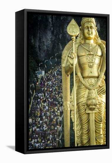 Devotees Climb the Steps to Batu Caves-Andrew Taylor-Framed Stretched Canvas