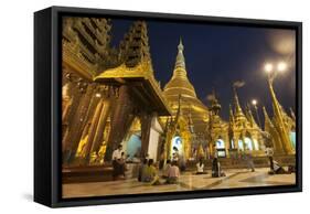 Devotees come to pray at Shwedagon Pagoda, Yangon (Rangoon), Myanmar (Burma), Asia-Alex Treadway-Framed Stretched Canvas