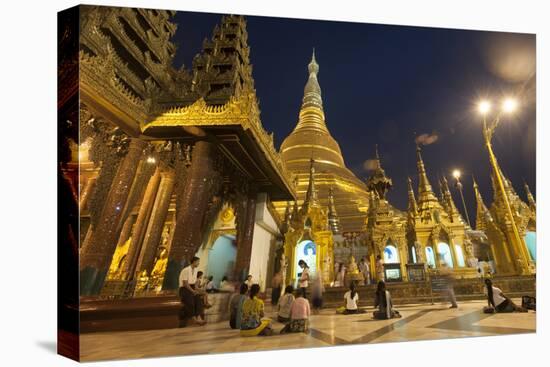 Devotees come to pray at Shwedagon Pagoda, Yangon (Rangoon), Myanmar (Burma), Asia-Alex Treadway-Stretched Canvas