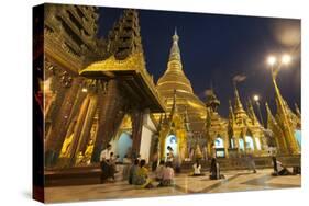 Devotees come to pray at Shwedagon Pagoda, Yangon (Rangoon), Myanmar (Burma), Asia-Alex Treadway-Stretched Canvas
