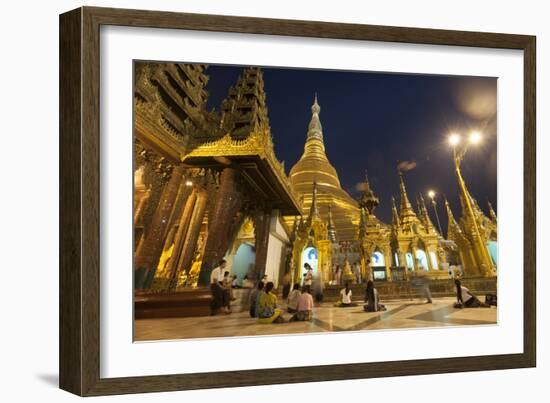 Devotees come to pray at Shwedagon Pagoda, Yangon (Rangoon), Myanmar (Burma), Asia-Alex Treadway-Framed Photographic Print