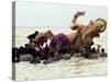 Devotees Immerse a Giant Clay Idol of Hindu Elephant-Headed God Ganesh into the Arabian Sea, Bombay-null-Stretched Canvas