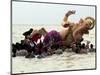 Devotees Immerse a Giant Clay Idol of Hindu Elephant-Headed God Ganesh into the Arabian Sea, Bombay-null-Mounted Photographic Print