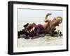 Devotees Immerse a Giant Clay Idol of Hindu Elephant-Headed God Ganesh into the Arabian Sea, Bombay-null-Framed Photographic Print