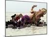 Devotees Immerse a Giant Clay Idol of Hindu Elephant-Headed God Ganesh into the Arabian Sea, Bombay-null-Mounted Photographic Print