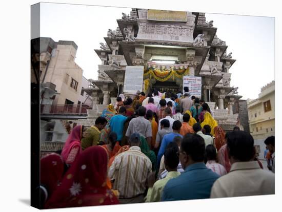 Devotees Queuing to Do Puja at Kankera Festival, after Diwali Celebrations, Jagdish Temple, India-Annie Owen-Stretched Canvas