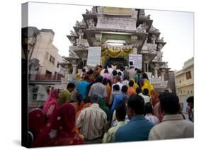 Devotees Queuing to Do Puja at Kankera Festival, after Diwali Celebrations, Jagdish Temple, India-Annie Owen-Stretched Canvas