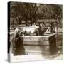 Devout Woman Stroking a Bronze Bull to Cure Rheumatism, Kitano Tenjin Temple, Kyoto, Japan, 1904-Underwood & Underwood-Stretched Canvas