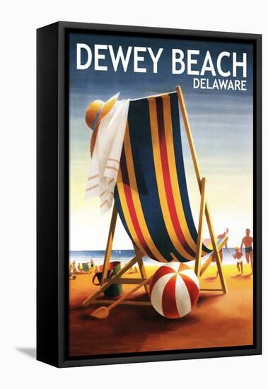 Dewey Beach, Delaware - Beach Chair and Ball-Lantern Press-Framed Stretched Canvas