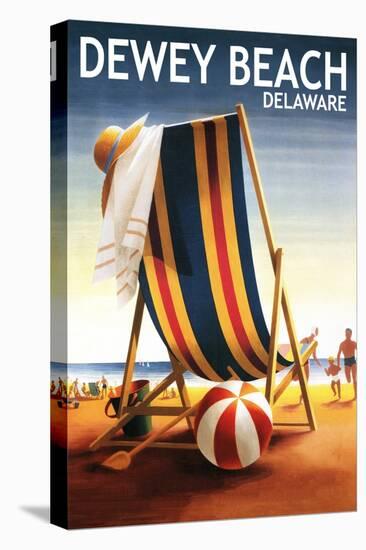 Dewey Beach, Delaware - Beach Chair and Ball-Lantern Press-Stretched Canvas