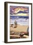 Dewey Beach, Delaware - Beach Scene and Surfers-Lantern Press-Framed Art Print