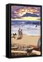 Dewey Beach, Delaware - Beach Scene and Surfers-Lantern Press-Framed Stretched Canvas