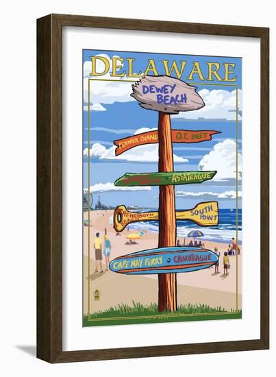 Dewey Beach, Delaware - Destination Signpost-Lantern Press-Framed Art Print