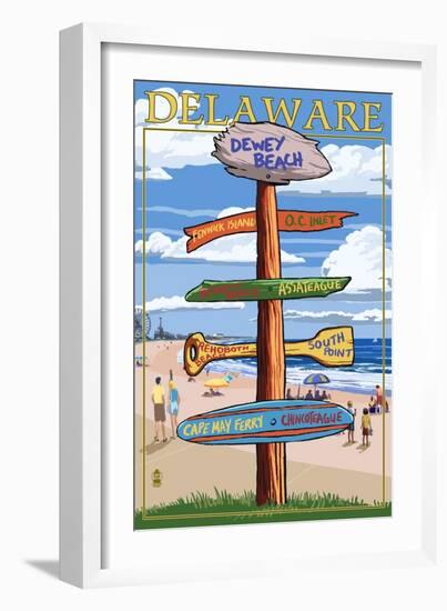 Dewey Beach, Delaware - Destination Signpost-Lantern Press-Framed Art Print