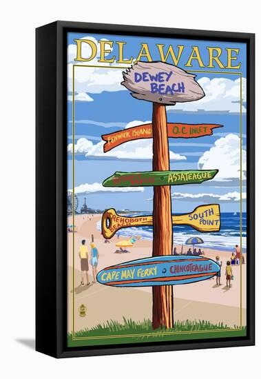 Dewey Beach, Delaware - Destination Signpost-Lantern Press-Framed Stretched Canvas