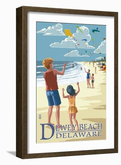 Dewey Beach, Delaware - Kite Flyers-Lantern Press-Framed Art Print