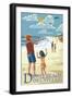 Dewey Beach, Delaware - Kite Flyers-Lantern Press-Framed Art Print