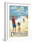 Dewey Beach, Delaware - Kite Flyers-Lantern Press-Framed Art Print