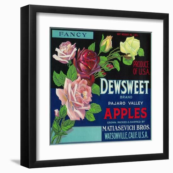 Dewsweet Apple Crate Label - Watsonville, CA-Lantern Press-Framed Art Print