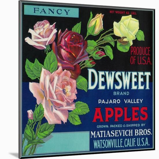 Dewsweet Apple Crate Label - Watsonville, CA-Lantern Press-Mounted Art Print