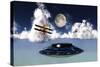 Dh 82 Tiger Moth Biplane's Attack a Flying Saucer-null-Stretched Canvas