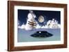 Dh 82 Tiger Moth Biplane's Attack a Flying Saucer-null-Framed Art Print