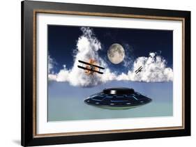 Dh 82 Tiger Moth Biplane's Attack a Flying Saucer-null-Framed Art Print