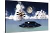 Dh 82 Tiger Moth Biplane's Attack a Flying Saucer-null-Stretched Canvas