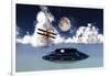 Dh 82 Tiger Moth Biplane's Attack a Flying Saucer-null-Framed Art Print