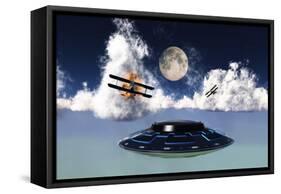 Dh 82 Tiger Moth Biplane's Attack a Flying Saucer-null-Framed Stretched Canvas