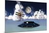 Dh 82 Tiger Moth Biplane's Attack a Flying Saucer-null-Mounted Art Print