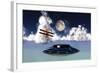 Dh 82 Tiger Moth Biplane's Attack a Flying Saucer-null-Framed Art Print