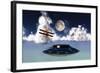 Dh 82 Tiger Moth Biplane's Attack a Flying Saucer-null-Framed Art Print