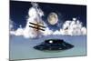 Dh 82 Tiger Moth Biplane's Attack a Flying Saucer-null-Mounted Art Print